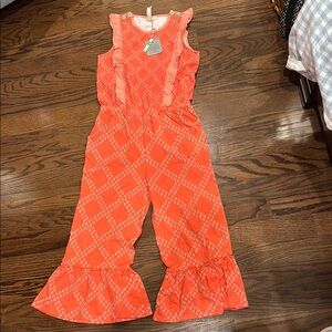 Kids Orange Ruffle Jumpsuit
